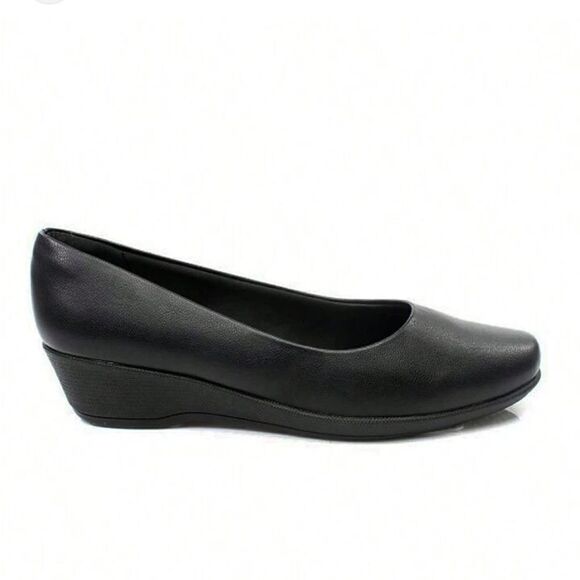 White Mountain Black Leather Ballet Wedges size 8 - Picture 1 of 8